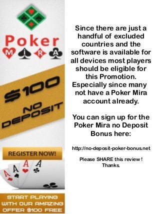 Poker Mira Review and Terms of the Poker Mira Bonus NO Deposit Slide 6
